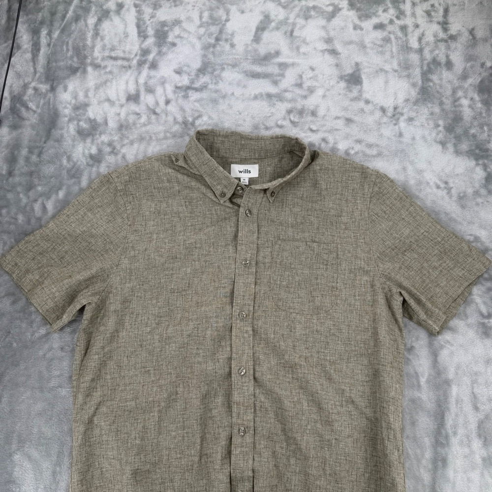 Wills Men Brown Linen Blend Short Sleeve Button Down Shirt Size M